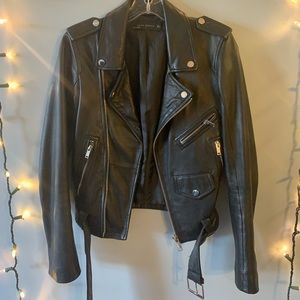 Zara women black leather moto jacket